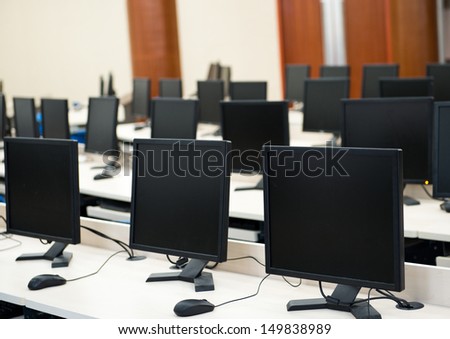 Group Of Computer Neatly Placed In A Computer Lab.