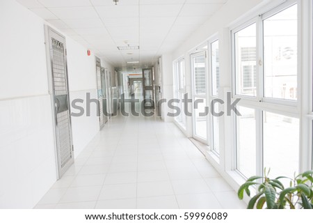 long corridor in a hospital.