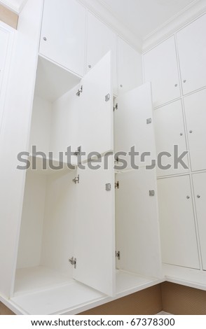 dressing room with white lockers.