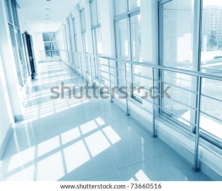 blue tone of long corridor in hospital.