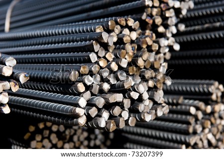 Steel rods or bars used to reinforce concrete.  macro with shallow depth of field.