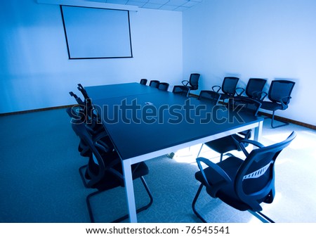 Business meeting room interior, blue tone.