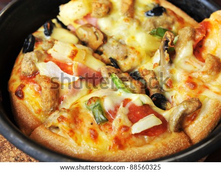 Delicious pizza in a hot pan