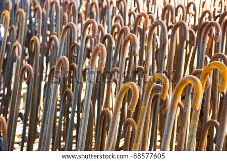 stock photo Horizontal shot of textured rusty iron rods in closeup