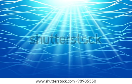 abstract background under water, with ray sun and wave