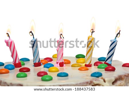Cake With Burning Candles, Isolated On White Background
