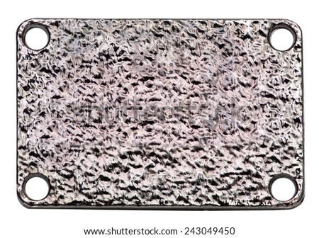 steel metal plate isolated on white. metal signboard texture with screws