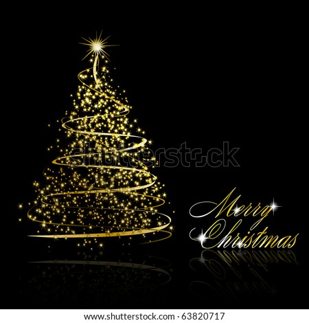 Christmas Photos on Stock Vector   Abstract Golden Christmas Tree On Black Background