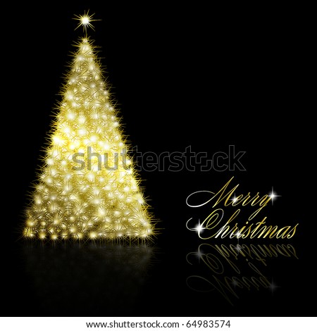Christmas Tree Background on Golden Christmas Tree On Black Background Stock Photo 64983574