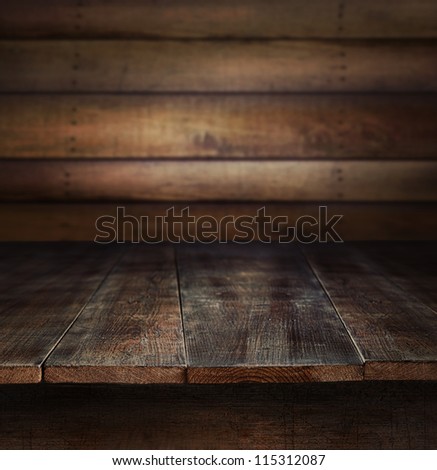 Old wooden table with wooden background