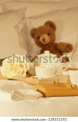 Breakfast in bed tea and gift