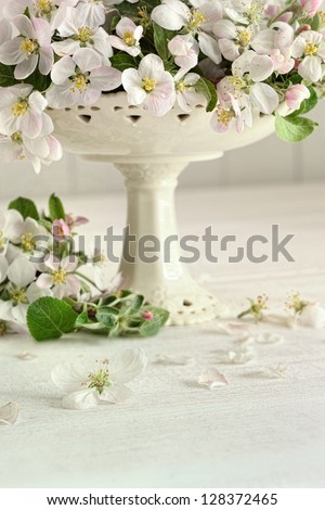 Apple blossom flowers in vase on table