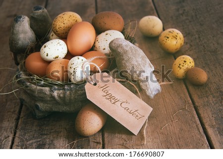 Assorted eggs in basket with Easter note card