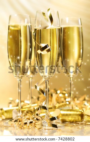 Glasses of golden champagne ready to party