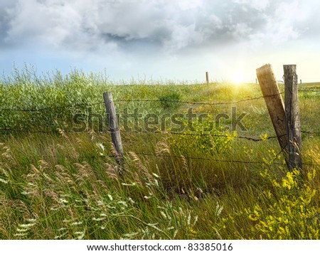 Old country fence on the prairies in Saskatchewan