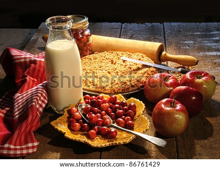 Freshly baked apple crisp and cranberry pie