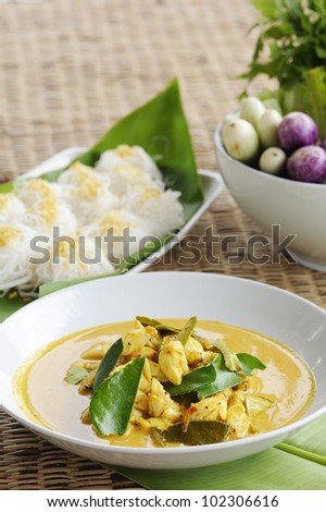 Thai Cuisine - crab curry and rice vermicelli - crab spicy curry