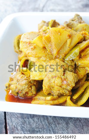 chicken curry hot and spicy with bamboo shoot or bamboo sprouts mixed tumeric - thai cuisine