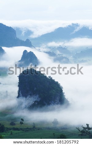 sea fog covers the mountain range - phulangka - phayao province - thailand