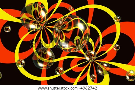 orange, black and yellow abstract with bubbles