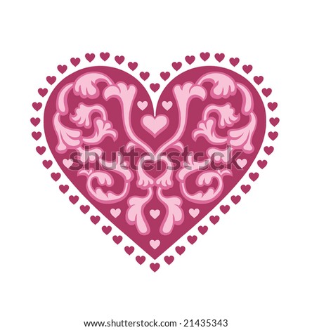 beautiful decorative heart surrounded by smaller hearts illustration