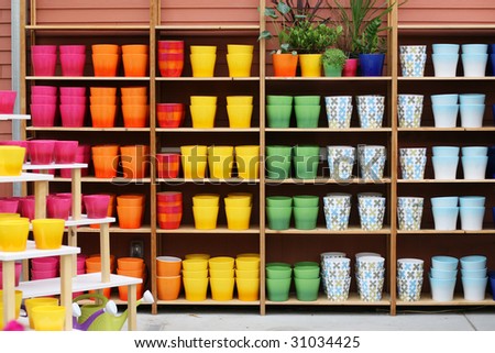 colorful display of planters