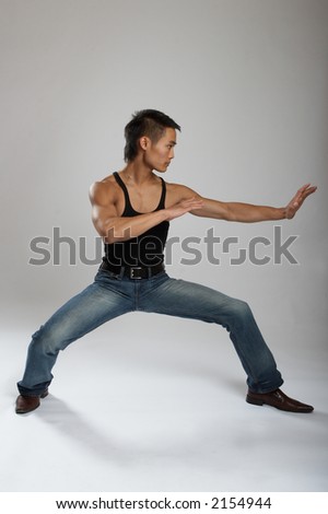 Great looking asian guy shot in studio - martial arts pose