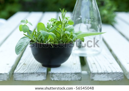 bunch of herbs in a small bowl