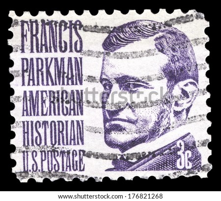 USA-CIRCA 1967: A postage stamp shows image portrait of Francis Parkman a famous American historian and Professor of Horticulture at Harvard University, circa 1967.