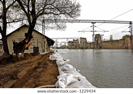flooded rail yard Smedrevo Serbia