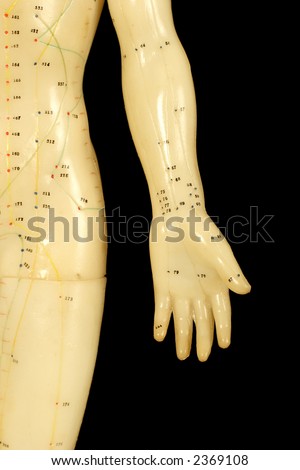 acupuncture points on hand isolated on black background