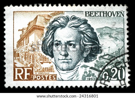 vintage french stamp depicting Ludwig van Beethoven a famous classical music composer and virtuoso pianist