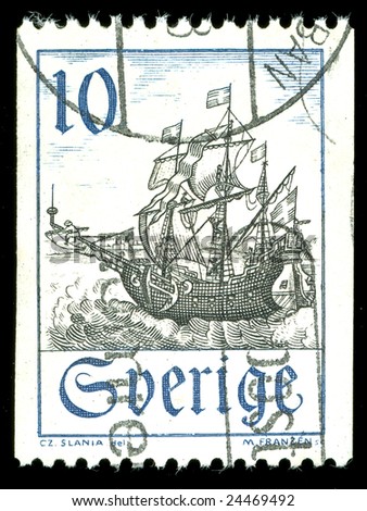 vintage stamp depicting a sailing ship under sail