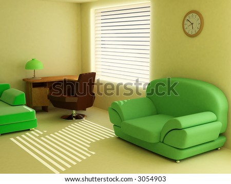 Interior in light tones sofa table window jalousie