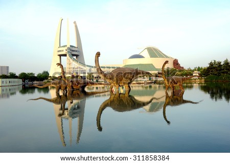 Jiangsu, Changzhou, China, April 15, 2013. Chinese Dinosaur Park landmark building. China dinosaur park is a dinosaur themed playground, national 4A class tourist attractions.