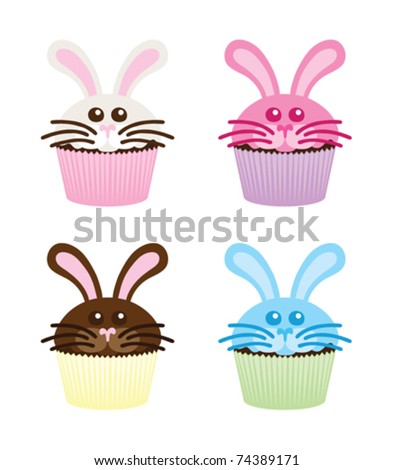 how to make easter bunny cupcakes. stock vector : Easter Bunny Cupcakes