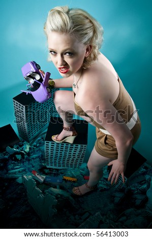 stock photo Giant woman destroys city Save to a lightbox 