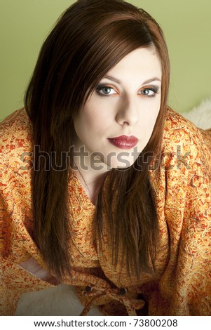 stock photo Beautiful young model with long auburn hair