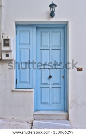 blue white house door and window