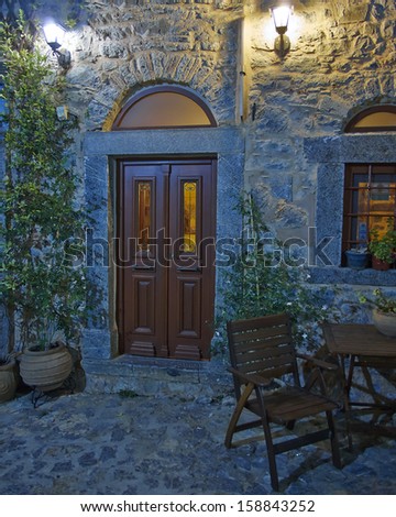 mediterranean house entrance, night at Chios island, Greece
