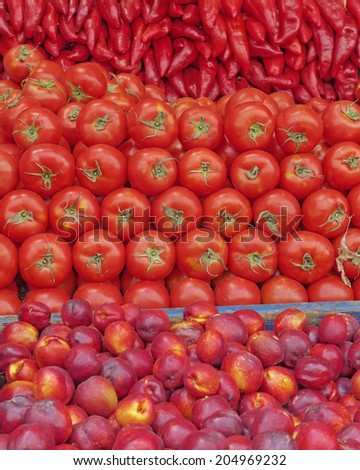 vibrant red fruits and vegetables natural background