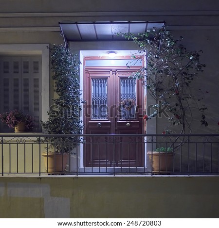 lighted house door, Athens Greece