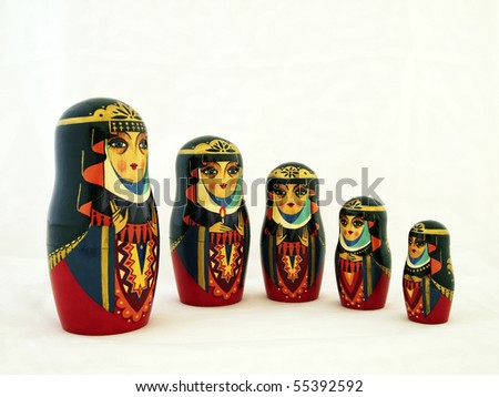five russian nesting dolls, babushkas