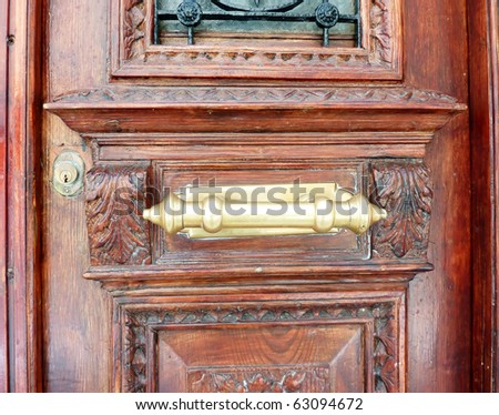 elegant old bronze knob and wooden door