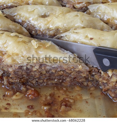 baklava, traditional middle east sweet with honey syrup
