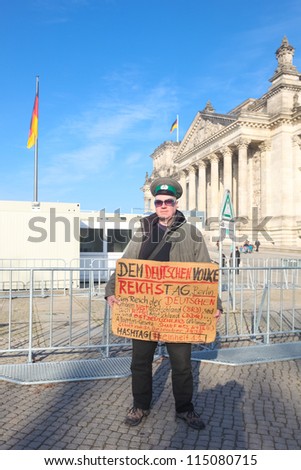 BERLIN - NOVEMBER 3: Protester in front of the Bundestag on November 3, 2011 in Berlin, Germany. Citizens are becoming more disillusioned with the current political system.