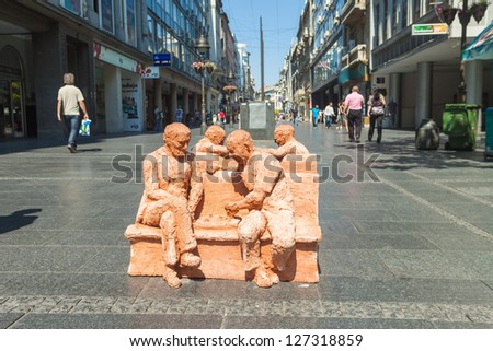 BELGRADE, SERBIA - AUGUST 15: Street art sculpture on Republic square on August 15, 2012 in Belgrade, Serbia. The capital city is array with art and culture during the summer season.