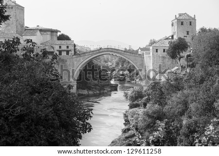 The Old bridge over the Neretva River in Mostar, Bosnia and Herzegovina