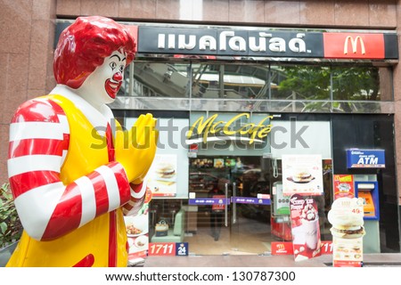 BANGKOK - MARCH 15: of McDonald\'s storefront in the centre of the capital on March 15, 2012 in Bangkok, Thailand. There are over 160 McDonald\'s restaurants in Thailand.