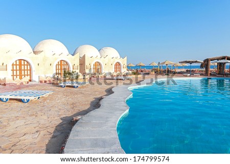 DAHAB, EGYPT - JANUARY 30, 2011: Empty resort during the Egyptian revolution. Most tourists and western workers fled Dahab during the revolution.